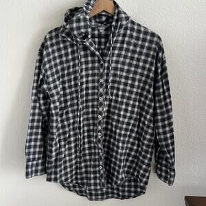 American Eagle Aerie Hooded Plaid Button Front Lighweight Shacket Long Sleeve M